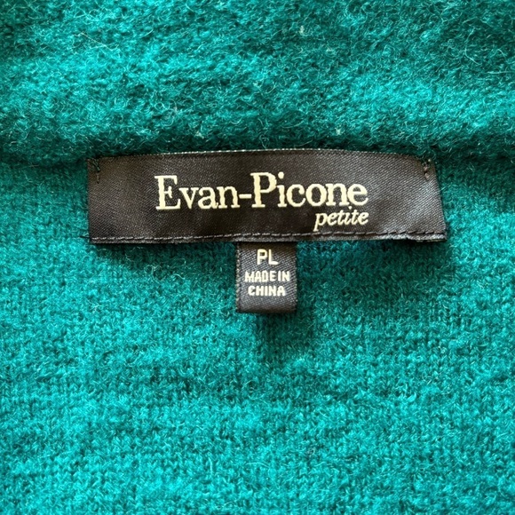 EVAN-PICONE 100% WOOL 3-BUTTON COLLARED TEAL CARDIGAN BLAZER, 3/4 SLEEVE, PL - Picture 9 of 10